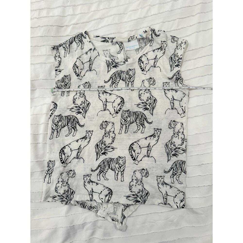 Linen Safari Cat Print Button Back Tank Top Women’s Medium Art Graphic Whimsical - Picture 5 of 10